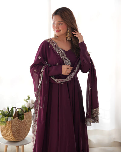 Pure Romansilk Chanderi Fabric Fully Flared Anarkali, with Dupatta Set and Pants, Ready to Wear.