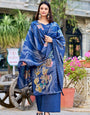 Navy Blue Floral Print Roman Silk Salwar Suit with Beaded Handwork – Timeless Elegance 💫