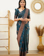 Teal Blue Pure Kanjivaram Silk With Confounding Blouse Piece