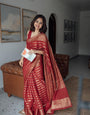Red Pure Kanjivaram Silk Saree Weaved With Copper Zari Comes With Attached Blouse.