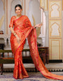 Red Color Pure Organza Saree Adorned with Zari Weaving, Complete with Matching Blouse Piece