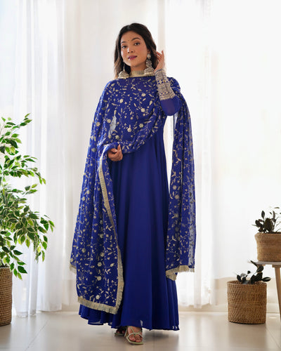 Royal Blue Pure Georgette Anarkali Suit With Huge Flair Comes With Duppatta & Pant