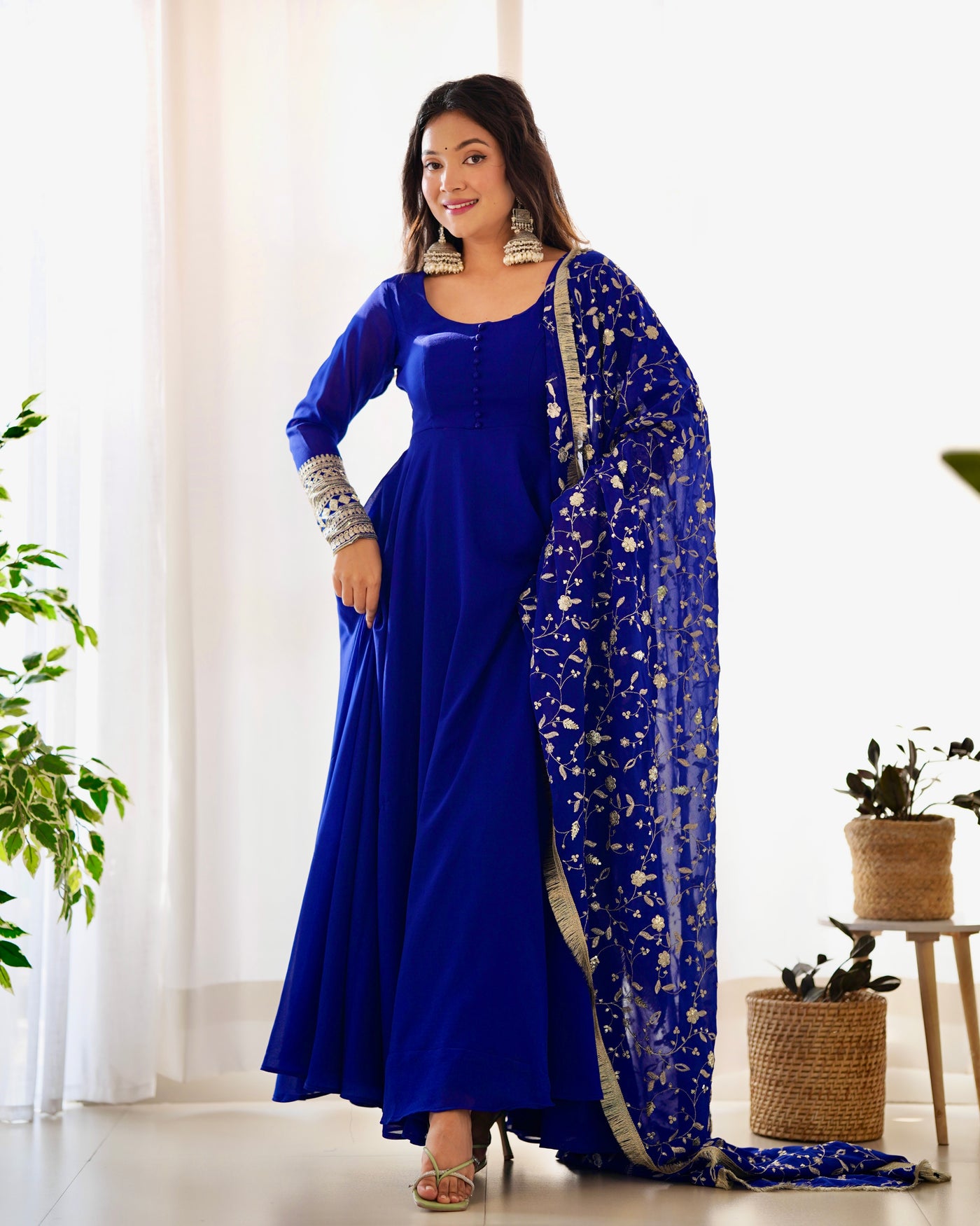 Royal Blue Pure Georgette Anarkali Suit With Huge Flair Comes With Duppatta & Pant