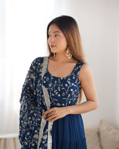 Navy Blue Elegance – A Mesmerizing Pure Soft Fox Georgette Anarkali Set