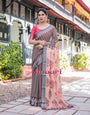 Pure Cotton Linen Saree Weaved With  Zari Comes With Tassels