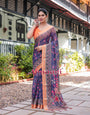 Pure Cotton Linen Saree Weaved With  Zari Comes With Tassels