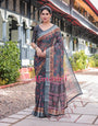 Pure Cotton Linen Saree Weaved With  Zari Comes With Tassels