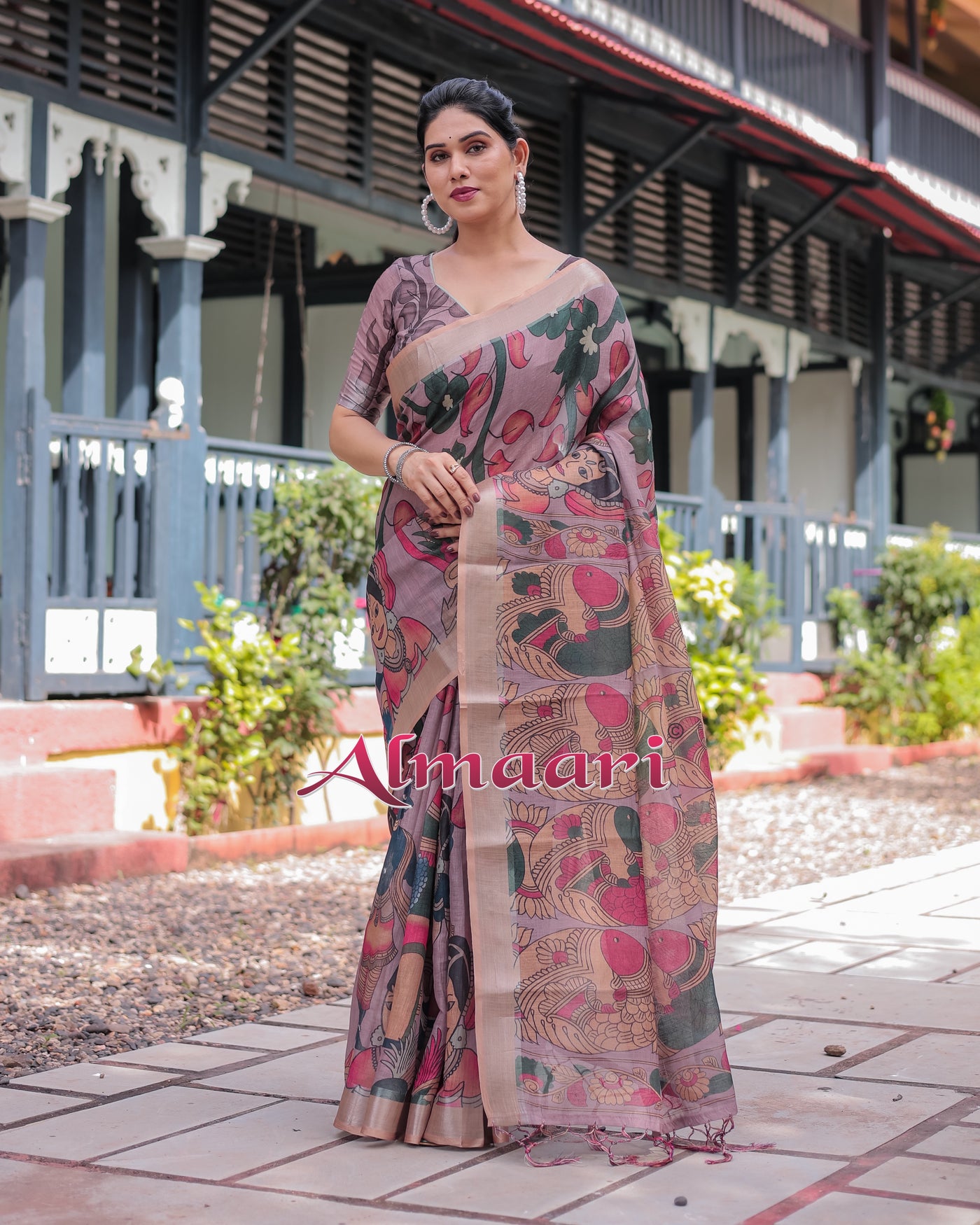 Pure Cotton Linen Saree Weaved With  Zari Comes With Tassels