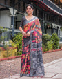 Pure Cotton Linen Saree Weaved With  Zari Comes With Tassels