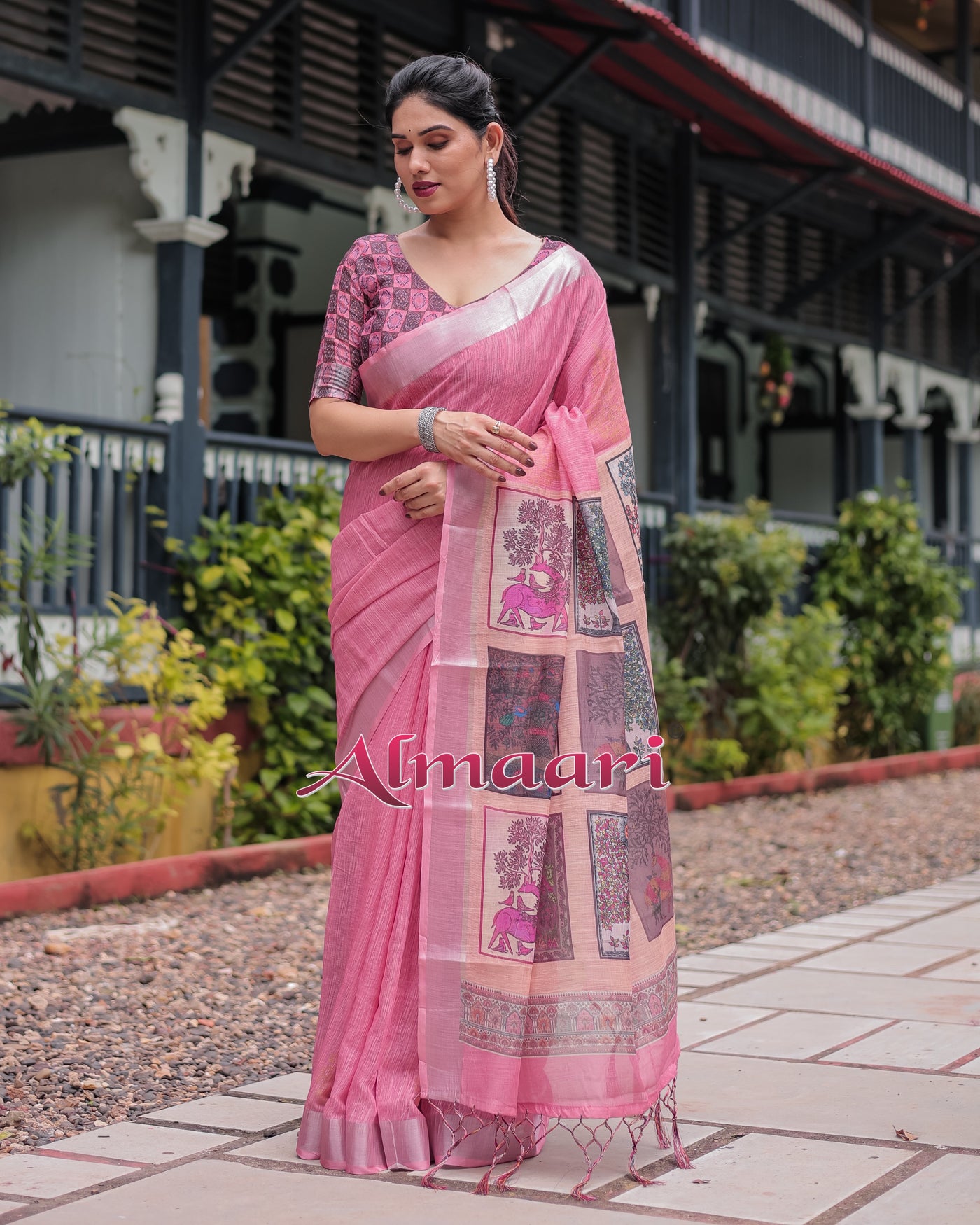 Pure Cotton Linen Saree Weaved With  Zari Comes With Tassels