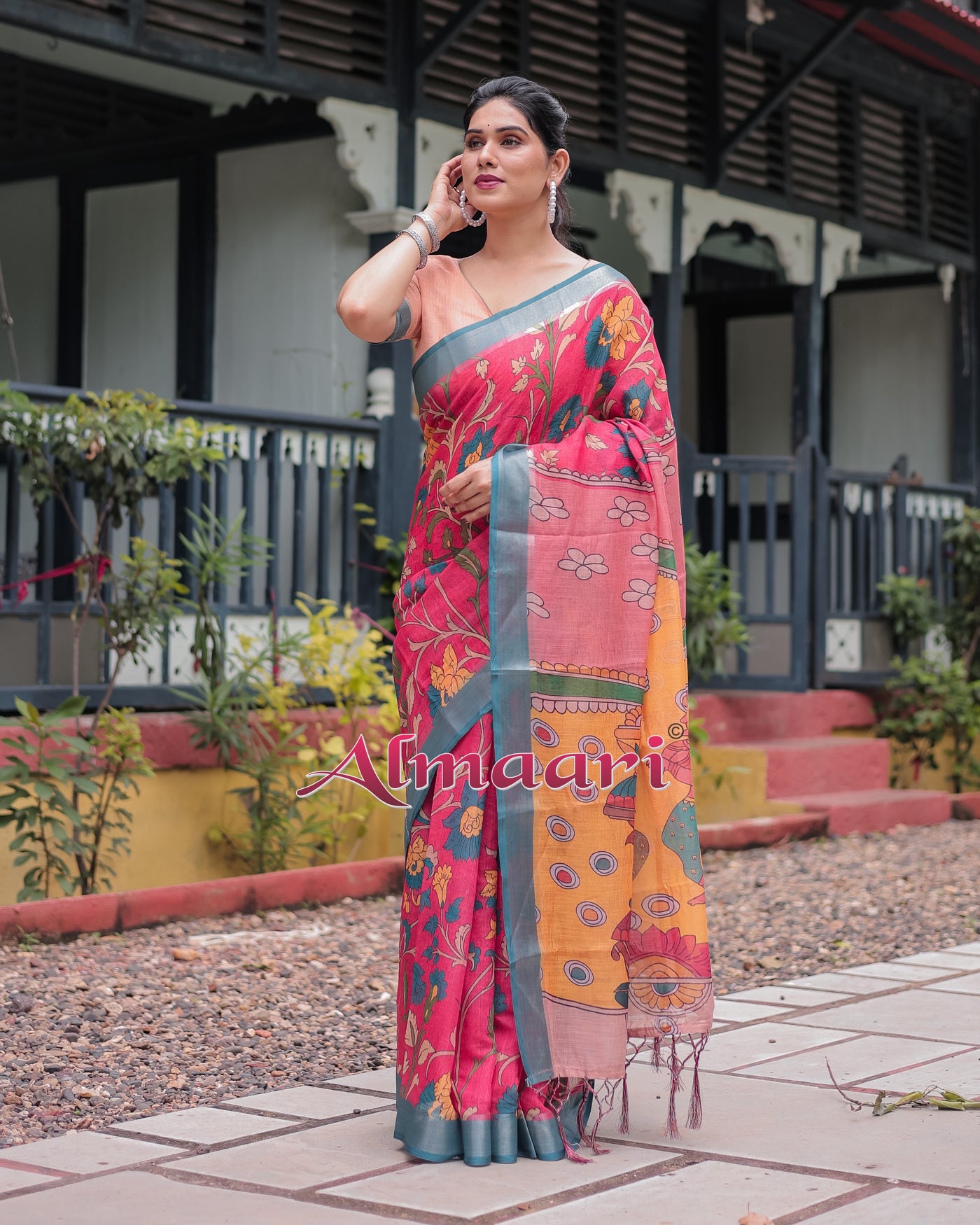 Pure Cotton Linen Saree Weaved With  Zari Comes With Tassels