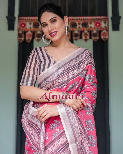 Pure Cotton Linen Saree Weaved With  Zari Comes With Tassels