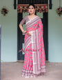 Pure Cotton Linen Saree Weaved With  Zari Comes With Tassels