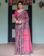 Pure Cotton Linen Saree Weaved With  Zari Comes With Tassels