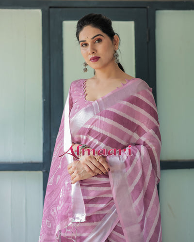 Pure Cotton Linen Saree Weaved With  Zari Comes With Tassels