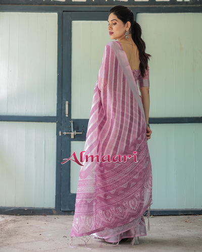 Pure Cotton Linen Saree Weaved With  Zari Comes With Tassels