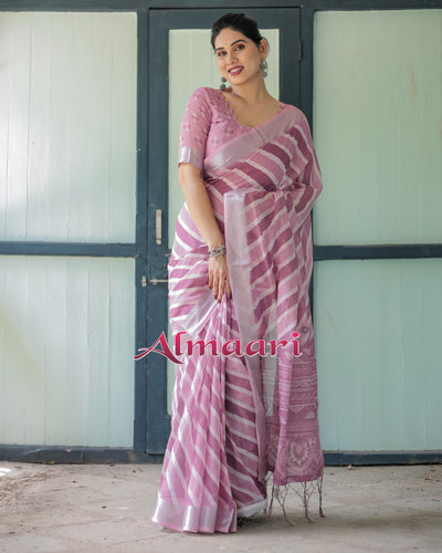 Pure Cotton Linen Saree Weaved With  Zari Comes With Tassels