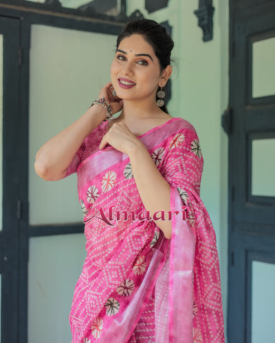 Pure Cotton Linen Saree Weaved With  Zari Comes With Tassels - Almaari Fashion