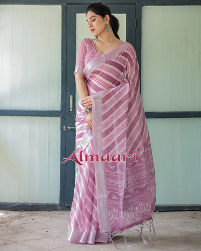 Pure Cotton Linen Saree Weaved With  Zari Comes With Tassels