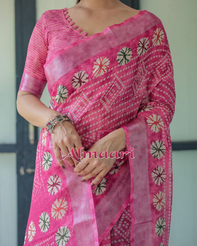 Pure Cotton Linen Saree Weaved With  Zari Comes With Tassels