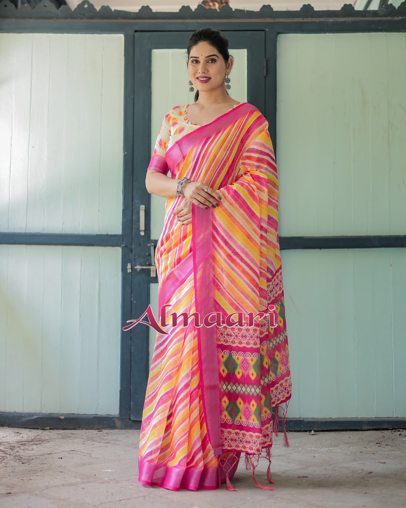 Pure Cotton Linen Saree Weaved With  Zari Comes With Tassels