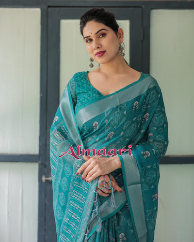 Pure Cotton Linen Saree Weaved With  Zari Comes With Tassels