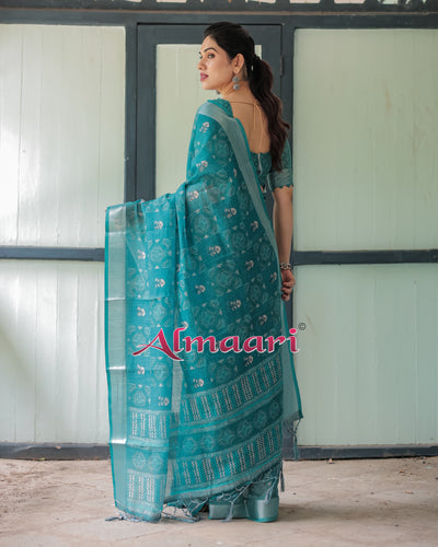 Pure Cotton Linen Saree Weaved With  Zari Comes With Tassels