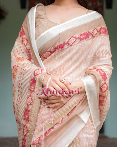 Pure Cotton Linen Saree Weaved With  Zari Comes With Tassels