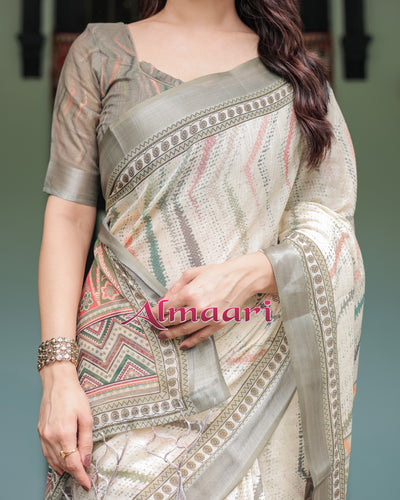 Pure Cotton Linen Saree Weaved With  Zari Comes With Tassels