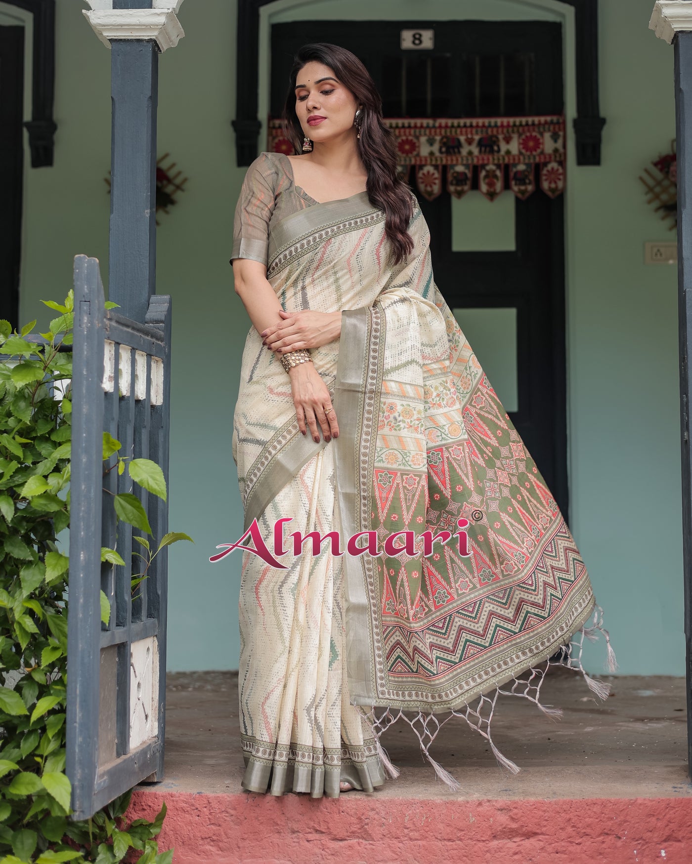 Pure Cotton Linen Saree Weaved With  Zari Comes With Tassels