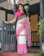 Pure Cotton Linen Saree Weaved With  Zari Comes With Tassels