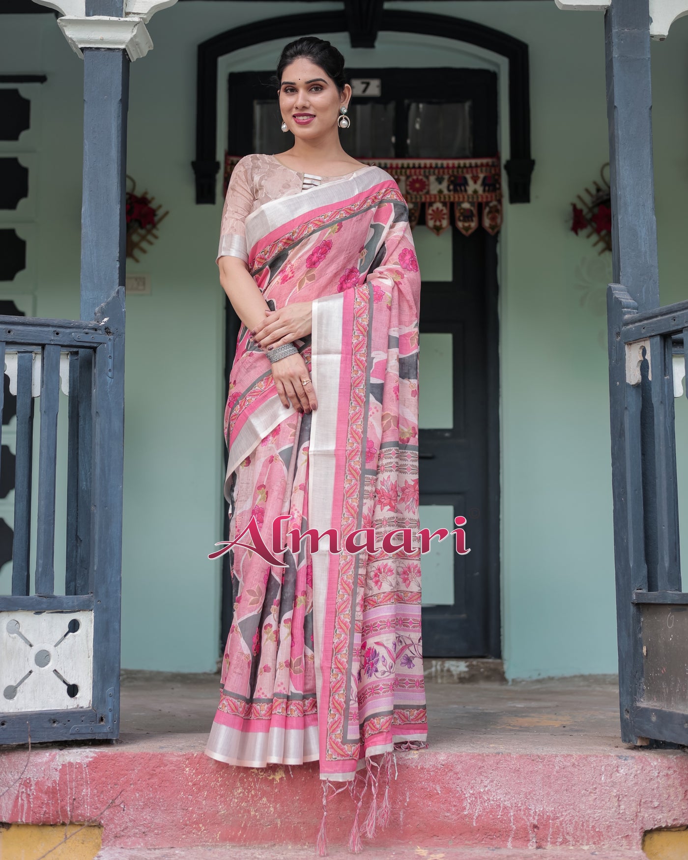 Pure Cotton Linen Saree Weaved With  Zari Comes With Tassels