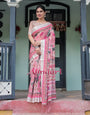 Pure Cotton Linen Saree Weaved With  Zari Comes With Tassels