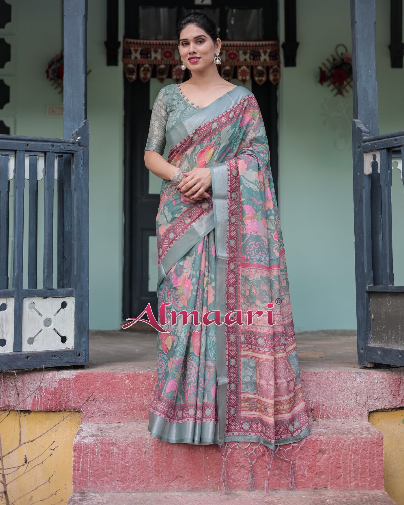 Pure Cotton Linen Saree Weaved With  Zari Comes With Tassels