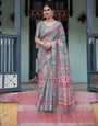 Pure Cotton Linen Saree Weaved With  Zari Comes With Tassels