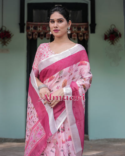 Pure Cotton Linen Saree Weaved With  Zari Comes With Tassels