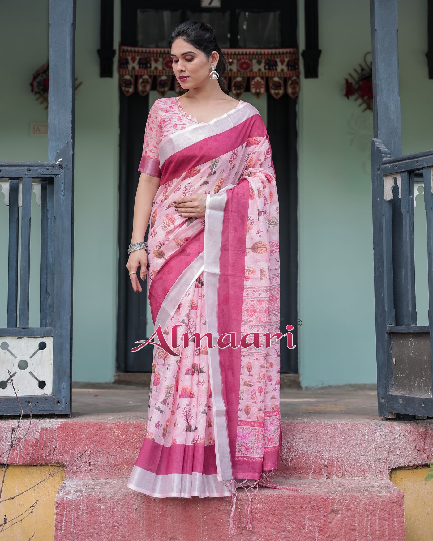 Pure Cotton Linen Saree Weaved With  Zari Comes With Tassels