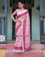 Pure Cotton Linen Saree Weaved With  Zari Comes With Tassels