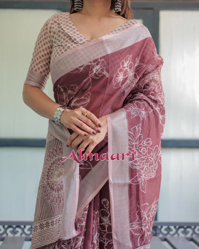 Pure Cotton Linen Saree Weaved With  Zari Comes With Tassels