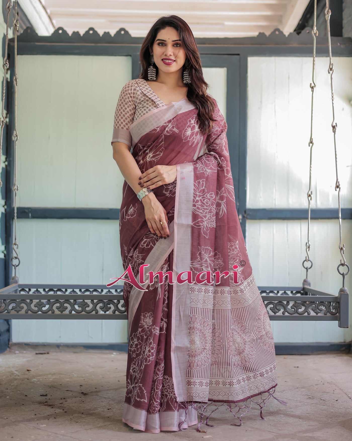 Pure Cotton Linen Saree Weaved With  Zari Comes With Tassels