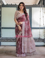 Pure Cotton Linen Saree Weaved With  Zari Comes With Tassels