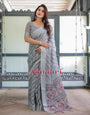 Pure Cotton Linen Saree Weaved With  Zari Comes With Tassels