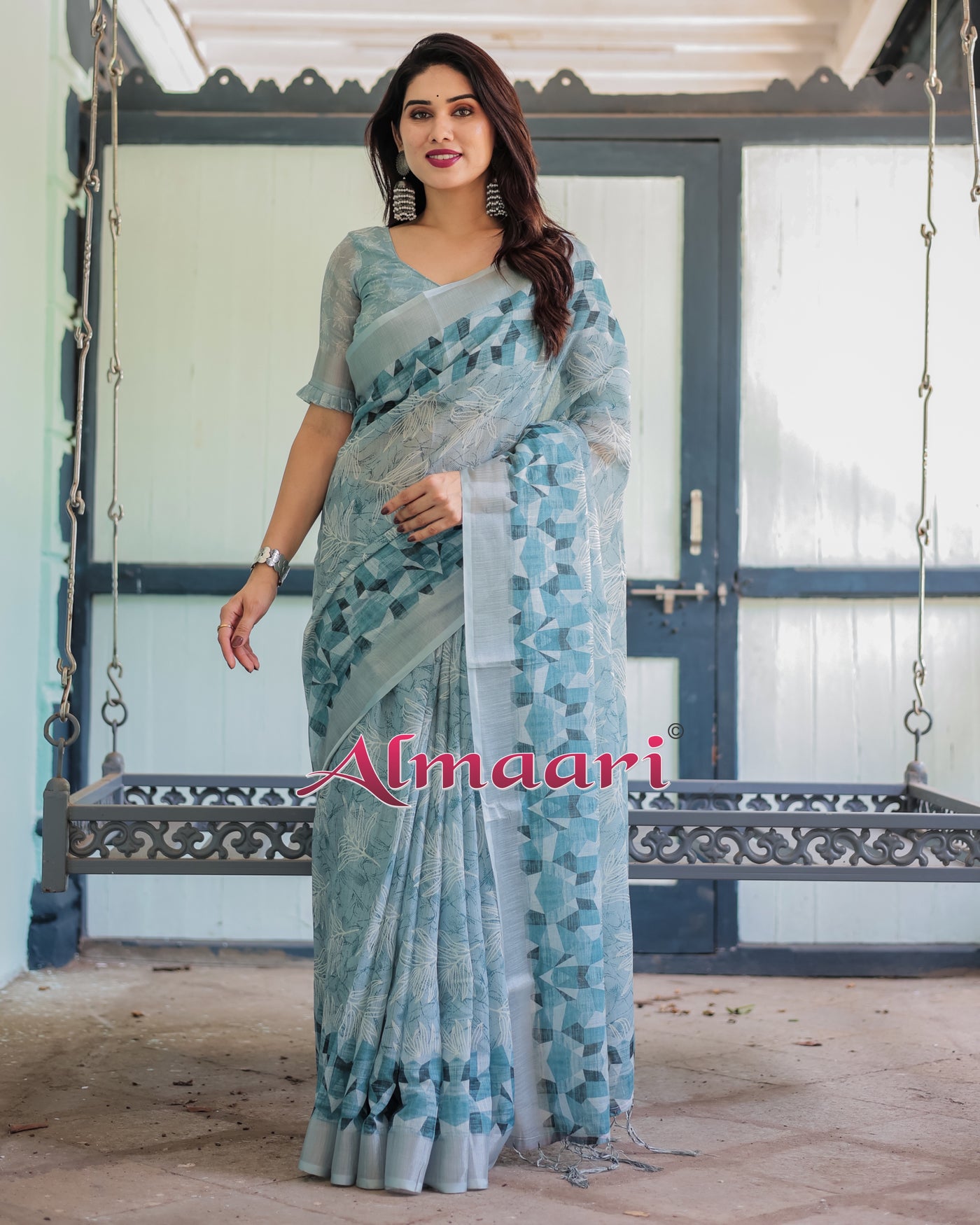 Pure Cotton Linen Saree Weaved With  Zari Comes With Tassels