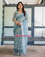 Pure Cotton Linen Saree Weaved With  Zari Comes With Tassels