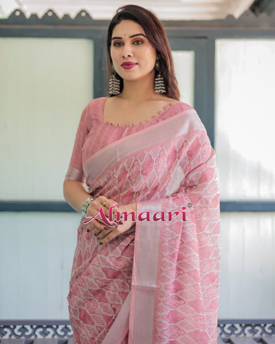 Pure Cotton Linen Saree Weaved With  Zari Comes With Tassels