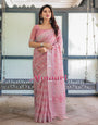 Pure Cotton Linen Saree Weaved With  Zari Comes With Tassels