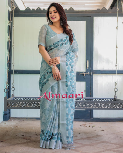 Pure Cotton Linen Saree Weaved With  Zari Comes With Tassels