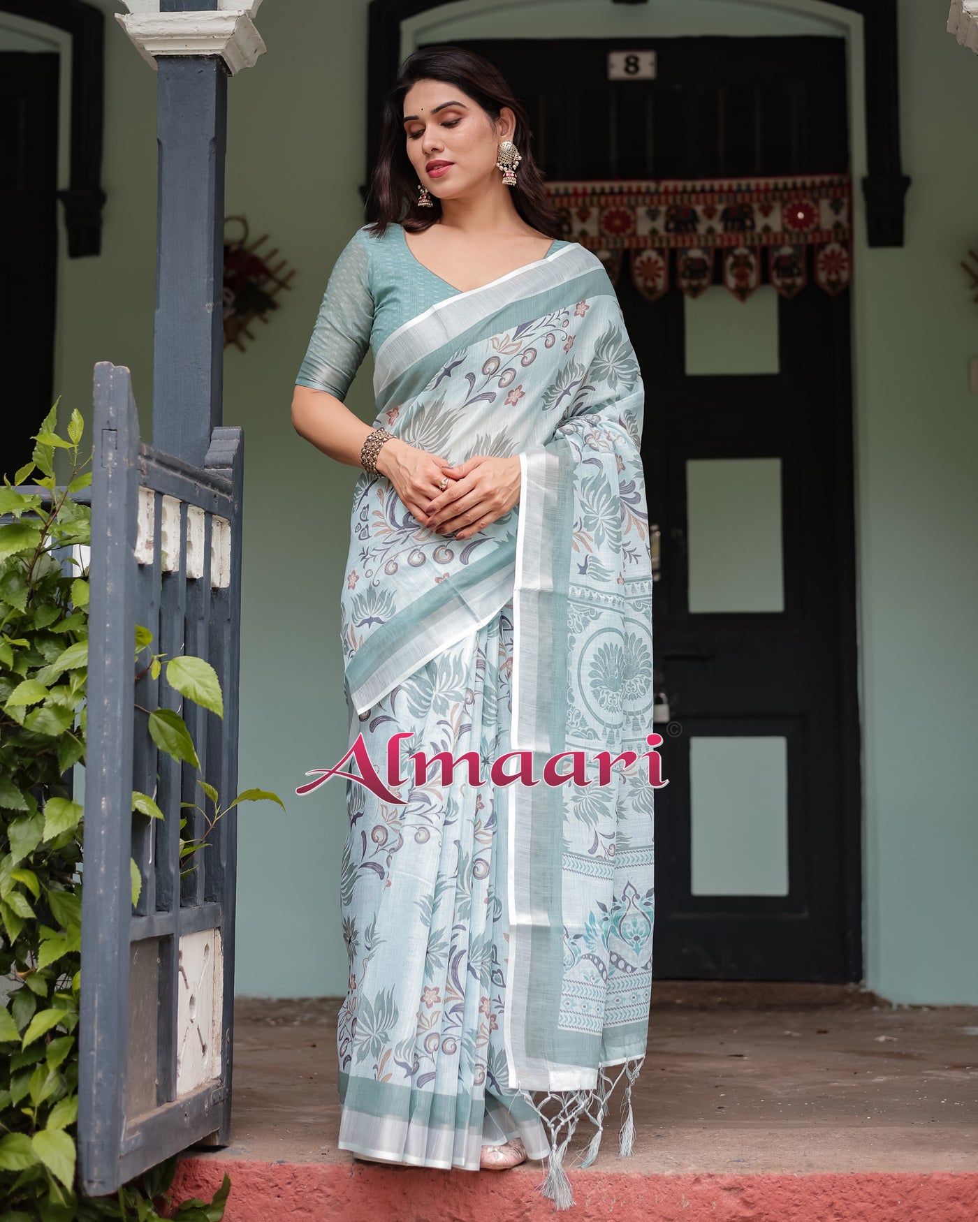 Pure Cotton Linen Saree Weaved With  Zari Comes With Tassels