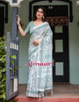 Pure Cotton Linen Saree Weaved With  Zari Comes With Tassels