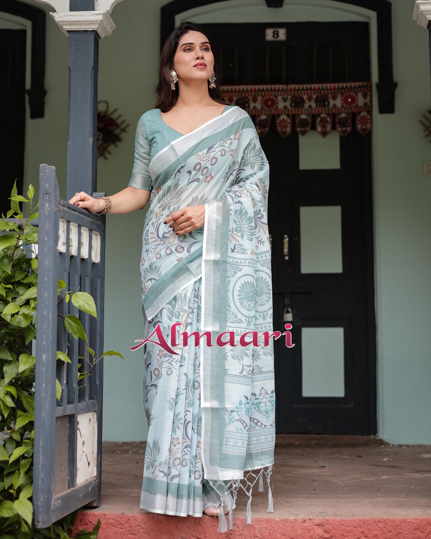 Pure Cotton Linen Saree Weaved With  Zari Comes With Tassels